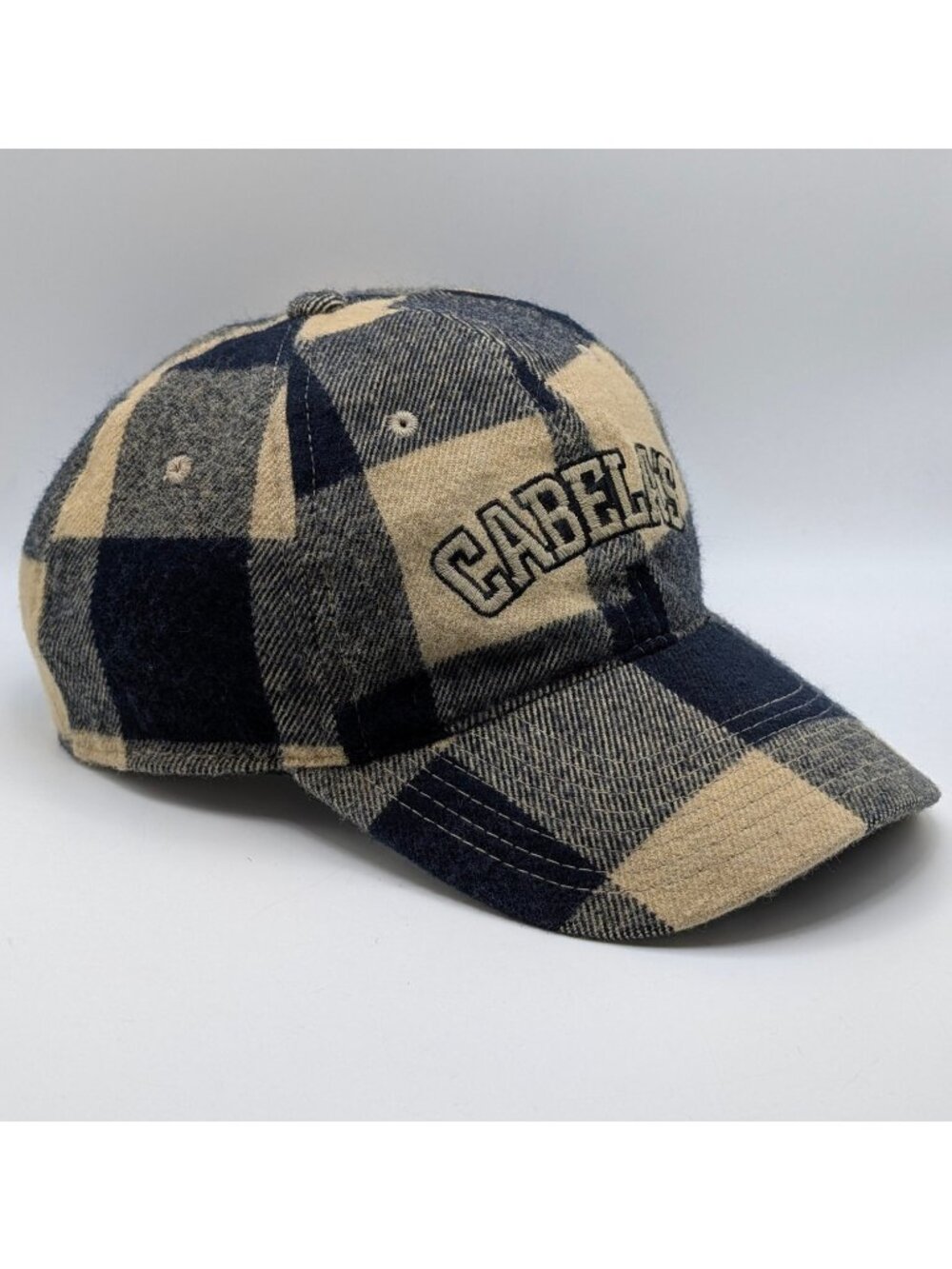 Cabela's Hat Tan Black Plaid Flannel Hunting Baseball Cap Adjustable Strap